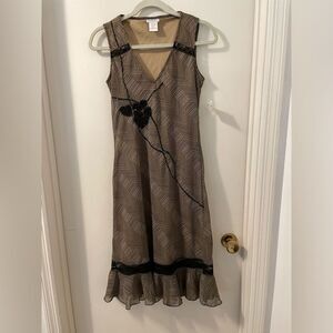 NWT Y2K CR Whimsigoth Fairy Tan Black Sleeveless V-neck Sequin Lace Midi Dress